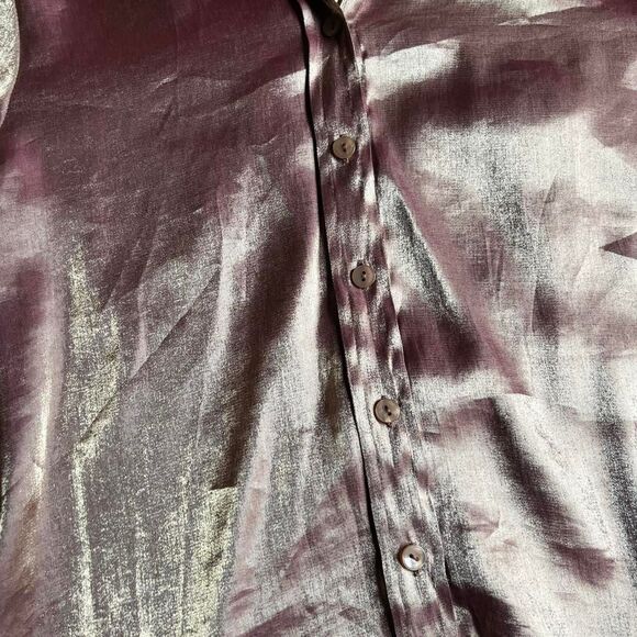 Vintage 90s - Y2K Rafaella gold/burgundy/bronze metallic satin button up large - Picture 5 of 8